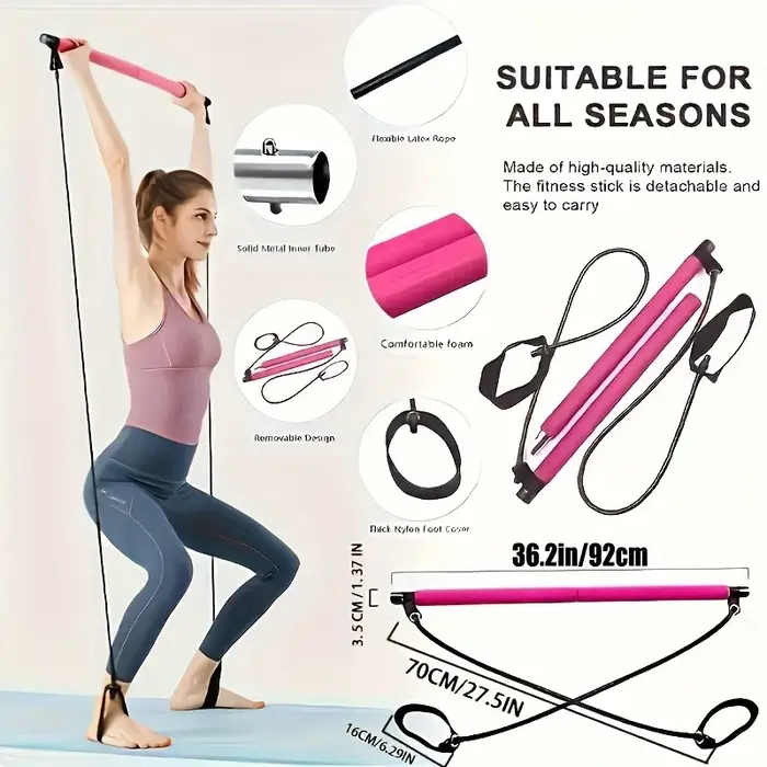 Barre de Pilates réglable avec bandes de résistance, barre d'entraînement portable pour le corps entier, pour le yoga, la musculation, le renforcement, outil de yoga pour la salle de sport