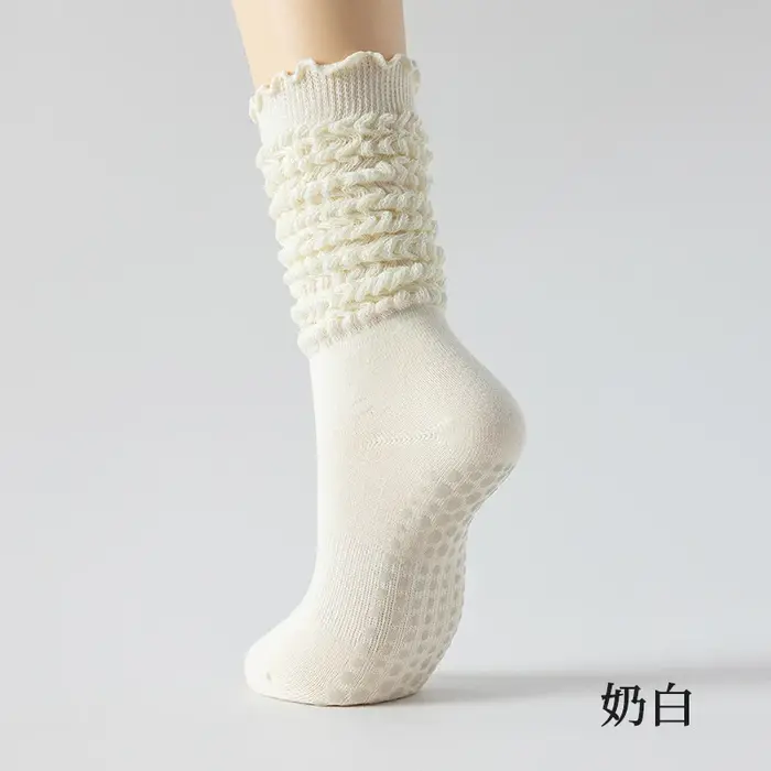 Chaussettes de yoga en pur coton avec bordure en grain de bois