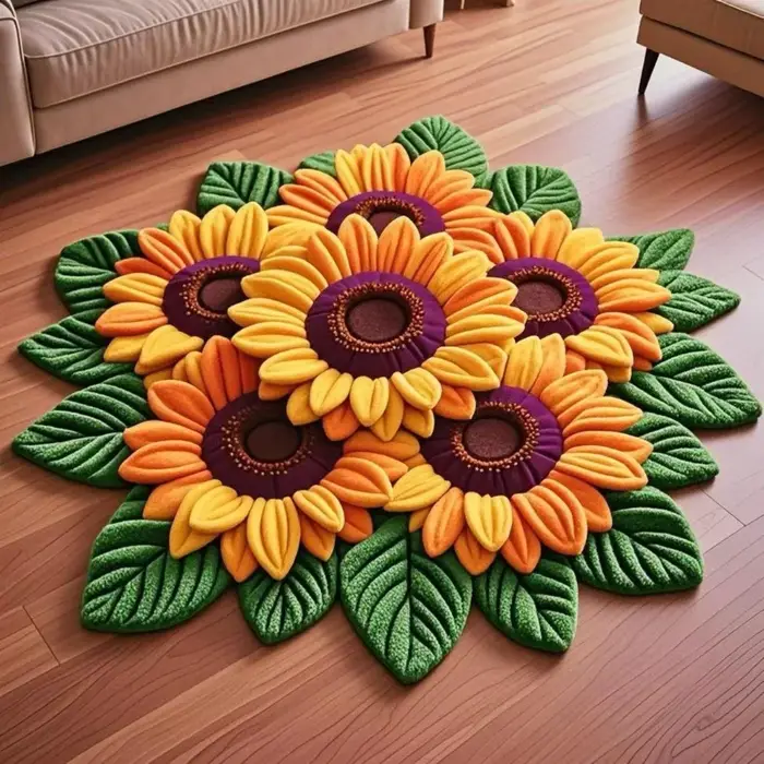 Tapis de sol en forme de tournesol, durable, doux, antidérapant, absorbant, 60x60cm, pour salle de bain, décoration de la maison