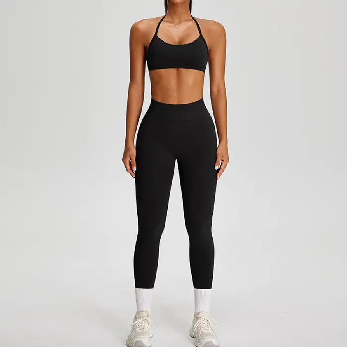 Ensemble de sport 2 pièces sans couture pour femme : haut court et leggings taille haute – Idéal pou