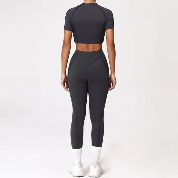 Combinaison de sport de Yoga, Fitness, haut à manches courtes, moulant, taille haute, pantalon de le