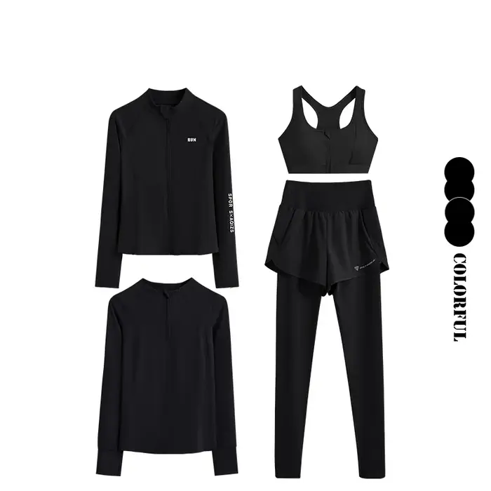 DRUR-Ensemble de 4 pièces de yoga pour femme, soutien-gorge de sport, leggings et vestes taille haut