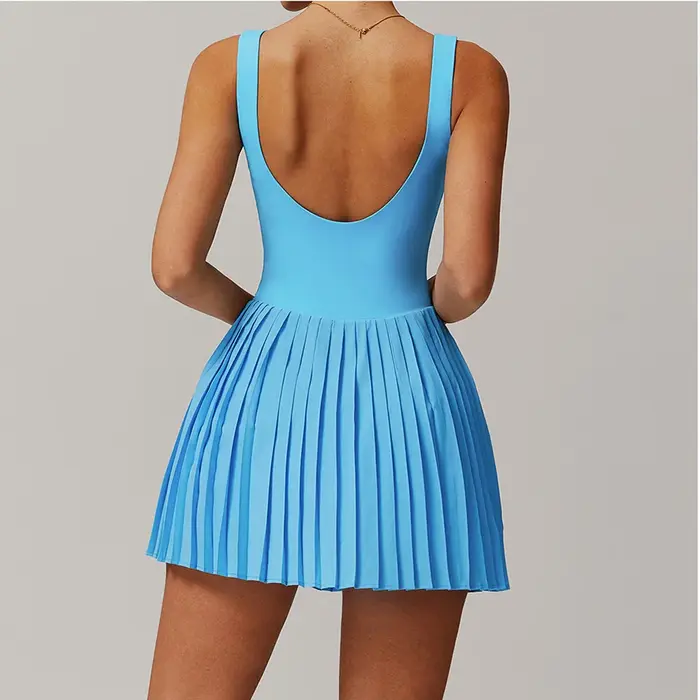 Ensemble de Yoga, robe de Tennis nue, combinaison pour femmes, bas anti-éblouissement, vêtements de Fitness, poches de course, jupe plissée, robe de sport