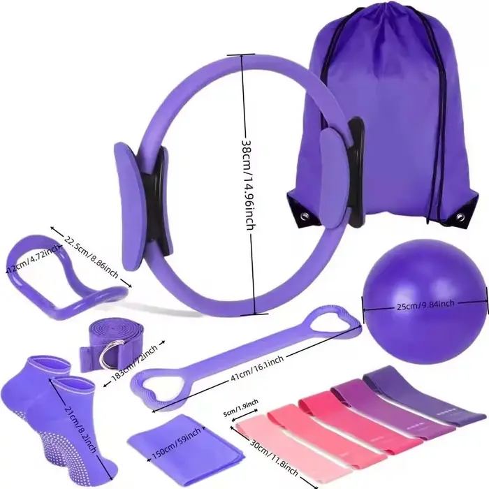 Kit de 13 pièces pour le yoga et le Pilates : Cercle de yoga, ballon de Pilates, équipement professionnel pour le remodelage corporel, amélioration de la santé et perte de poids, avec accessoires de r