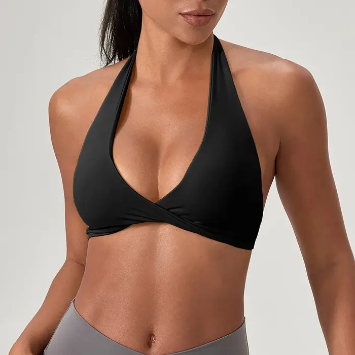 YOGA Naked Feeling Soutien-gorge de sport rembourré à bretelles pour femme - Haut d'entraînement de fitness Soutien-gorge de sport de yoga à dos croisé sans anneau en acier