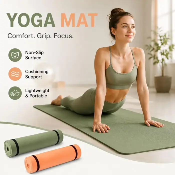 Tapis de yoga épais antidérapant, tapis de sport et de fitness en mousse EVA confortable pour l'exercice, le yoga et le Pilates, tapis de gymnastique