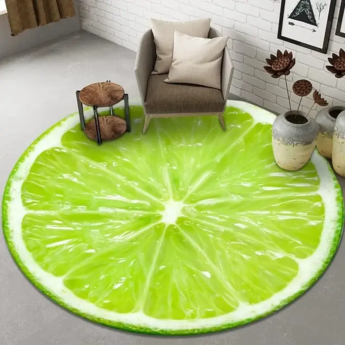 Tapis rond avec motif de fruits comprenant orange, citron, tomate, kiwi doux et polyvalent, style fr