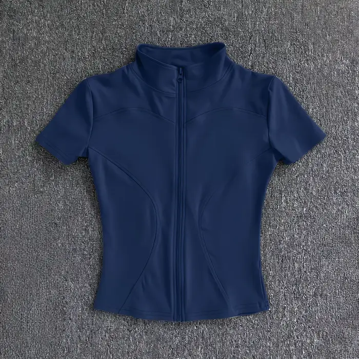 Vêtements de yoga pour femmes, nouveau t-shirt ajusté d'été, haut à fermeture éclair à manches court