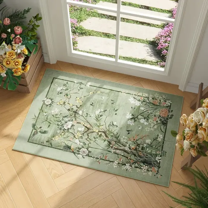 Tapis d'oiseau à fleurs orientales