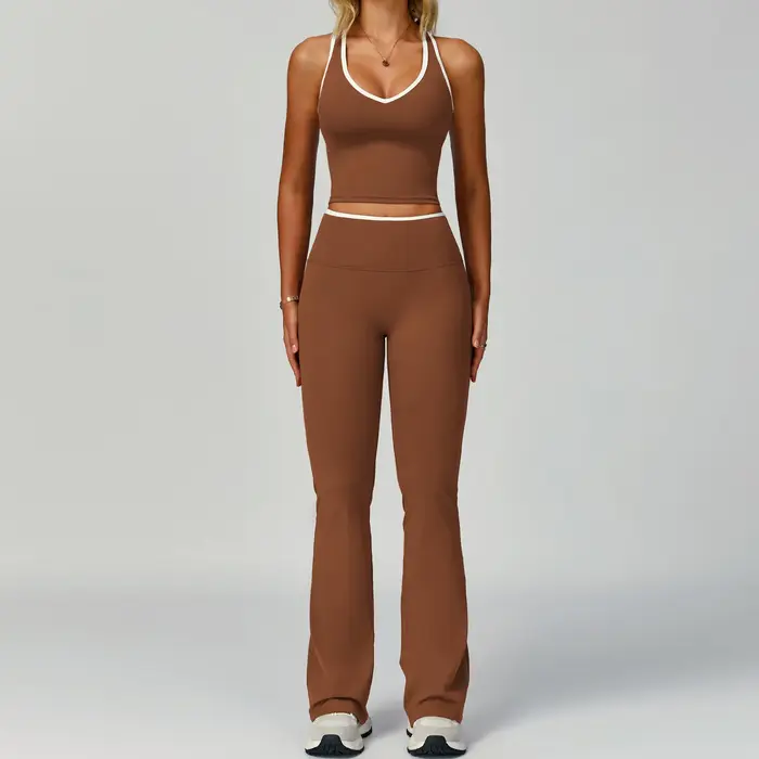 Ensemble de Yoga 2 pièces pour femmes, vêtements de sport, bloc de couleurs, combinaisons de sport,