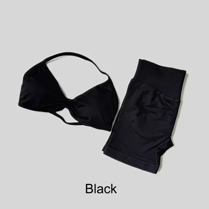 Ensemble de Yoga pour femmes, Fitness, gymnastique, couleur unie, taille haute, pêche, Legging court