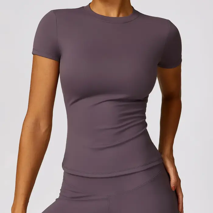 Femmes Sexy haut de Yoga sans couture Sport t-shirts vêtements de Fitness à manches courtes chemise