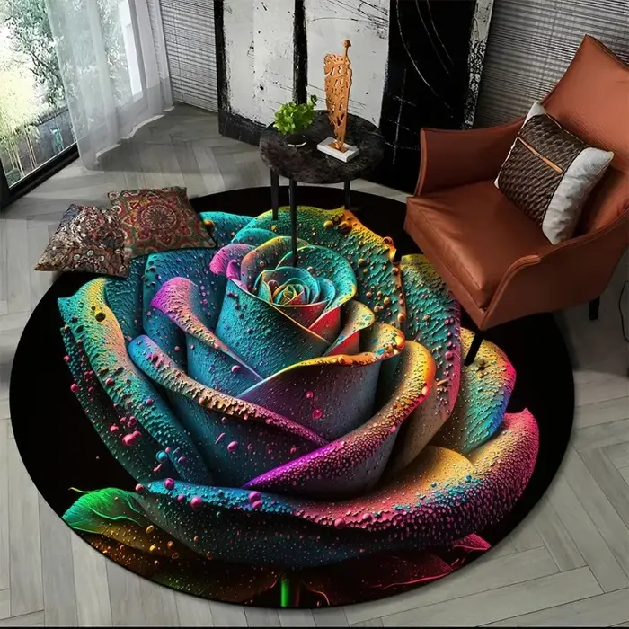 Tapis rond élégant à dégradé bleu jaune rose