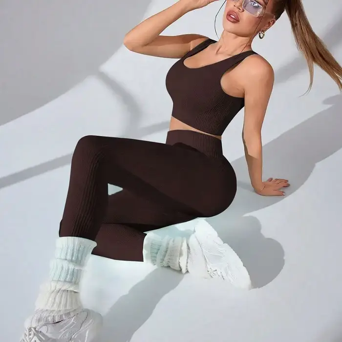 Ensembles d'entraînement pour femmes 2 pièces – Leggings de yoga sans couture et soutien-gorge de sport à bretelles croi