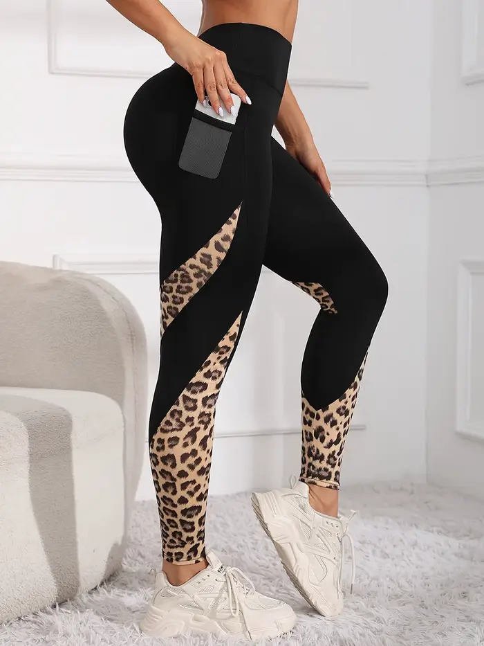 Pantalon de Yoga ajusté imprimé léopard pour femmes avec poches