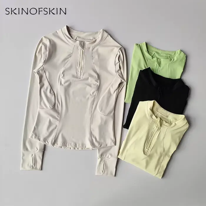 Haut de Fitness pour femmes, demi-fermeture éclair élastique, amincissant, séchage rapide, T-shirt d