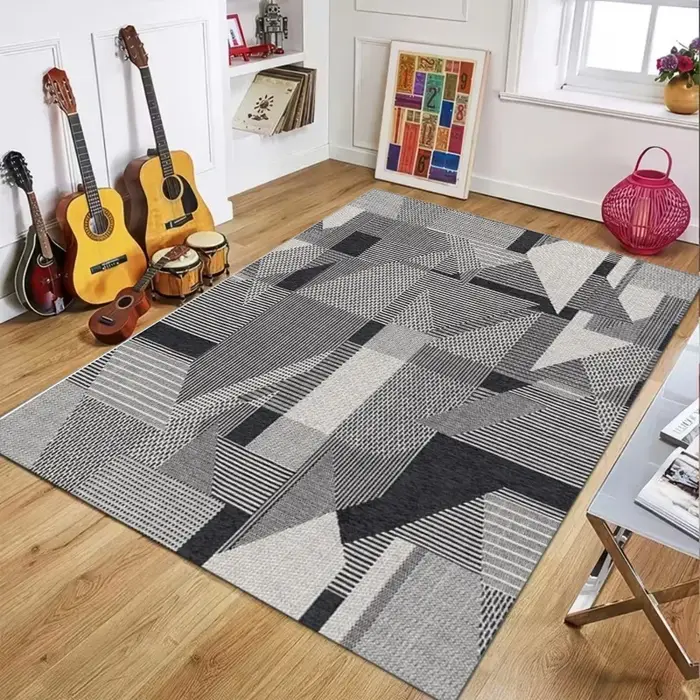 Tapis d'intérieur gris vintage à motifs floraux, tapis à motifs traditionnels ornés pour une décorat