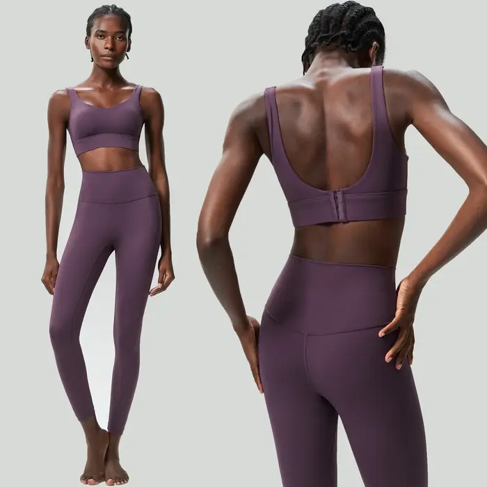 Ensemble de yoga fitness deux pièces pour femmes, couleur unie, extensible, doux, tenue de sport res