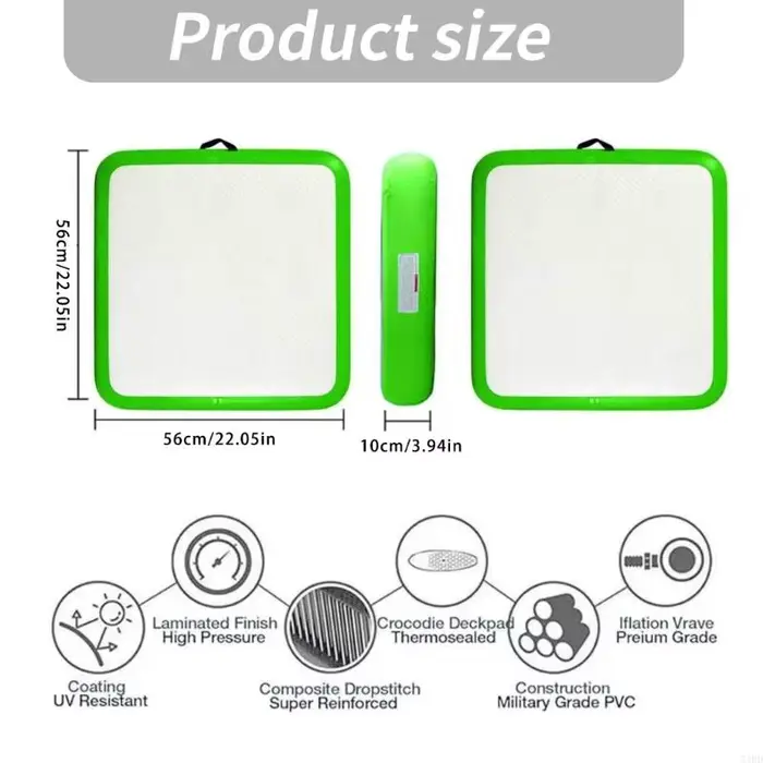 Tapis d'exercice gonflable pour étirements pratique coussin support carré en PVC 56x56x10 avec dessus texturé