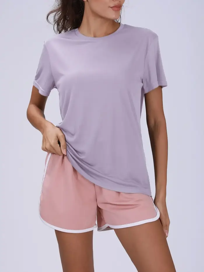 T-Shirt de Sport ultraléger à séchage rapide pour femmes, couleur unie violette, manches courtes de 