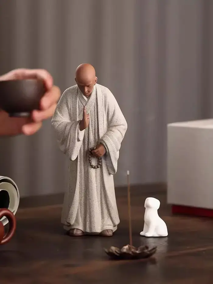 Sculpture de méditation Shami bouddhiste du petit moine Zen