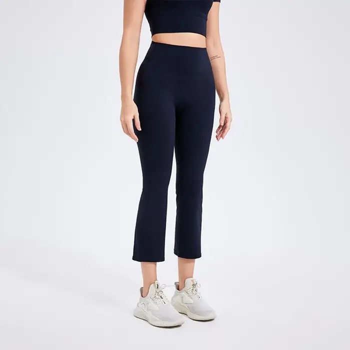 Pantalon de yoga Capri pour femmes, extensible, doux, taille haute, pantalon de fitness, couleur uni
