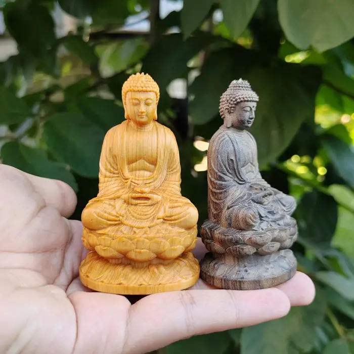 Statue de Bouddha en bois sculptée à la main de 3