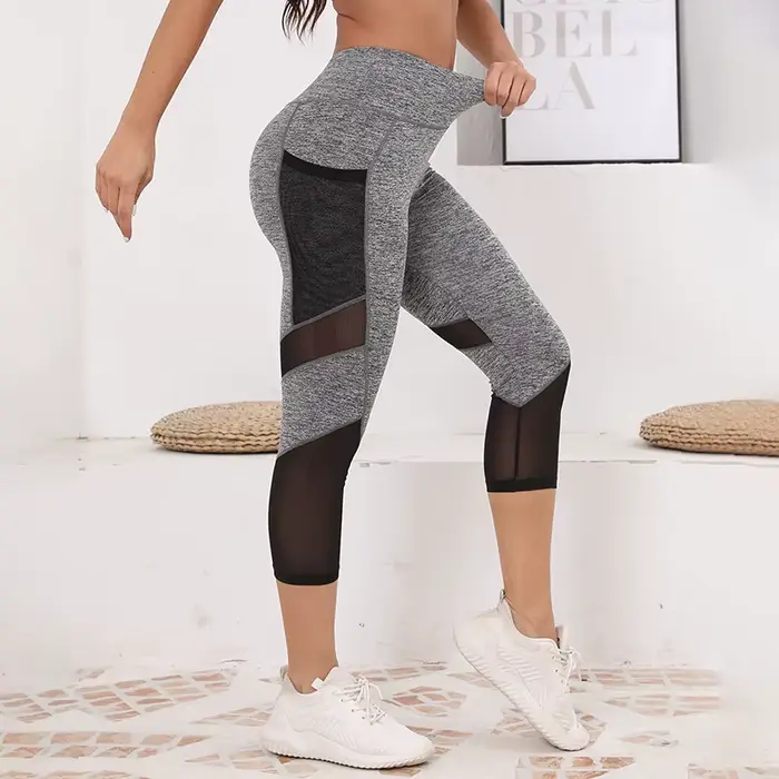 TUNIControl-Pantalon de yoga taille haute en maille pour femme, capri d'entraînement avec poches