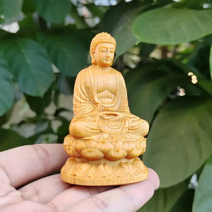 Statue de Bouddha en bois sculptée à la main de 3