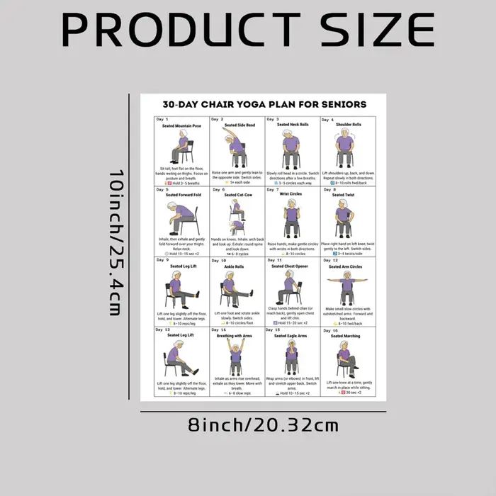 Affiche de plan d'entraînement de yoga en position assise sur 30 jours pour les seniors