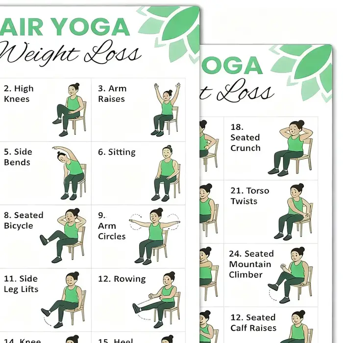 Affiches de planification d'exercices de yoga sur chaise de 30 jours