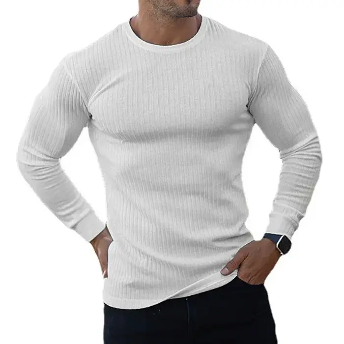 T-Shirts de gymnastique unis à manches longues pour hommes, chemises à bandes de sport ajustées, tri