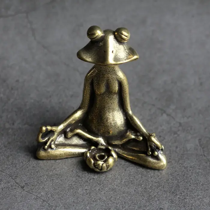 Statue de grenouille Zen de méditation en laiton Antique