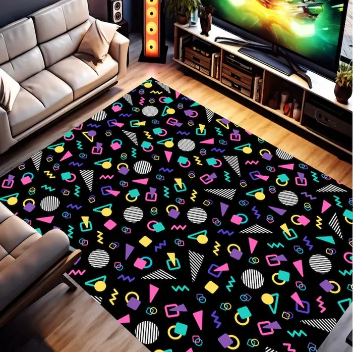 Tapis d'arcade rétro pour intérieur et extérieur, Design Memphis, tapis de sol d'accent des années 8