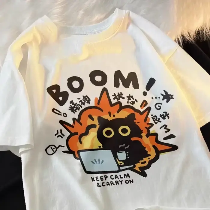 T-shirt à Manches Courtes pour Homme et Femme, Vêtement Décontracté, Imprimé Dessin Animé, Style Kaw