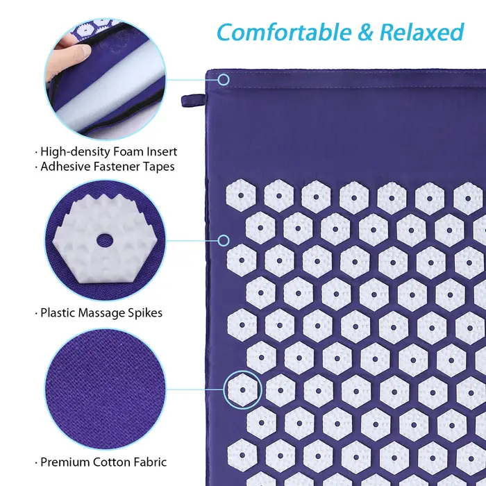 Tomshoo Ensemble de tapis et oreiller d'acupression avec sac pour la relaxation musculaire et le soulagement du stress