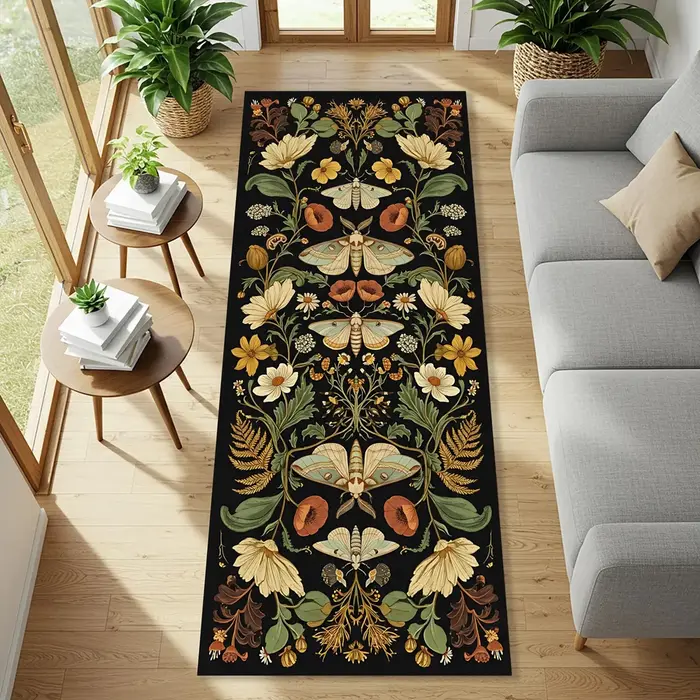 Tapis de couloir vintage à motifs floraux et animaux sauvages