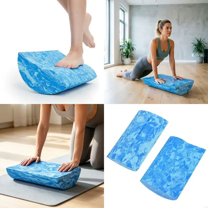 Ensemble support pratique tapis avec articles rembourrés marbrés bleus pour Pilates, routines d'étir