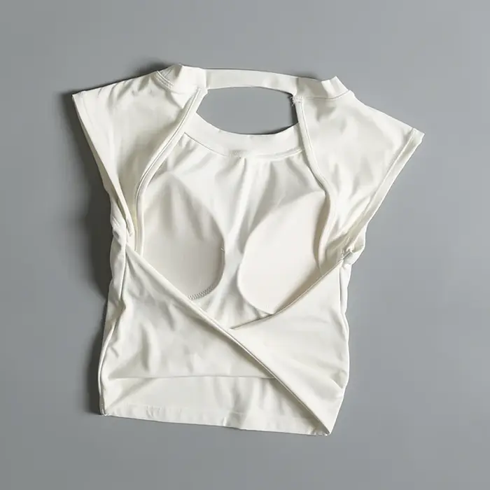Costume de Yoga haut de sport pour femmes avec coussin de poitrine, T-shirt Sexy à manches courtes,