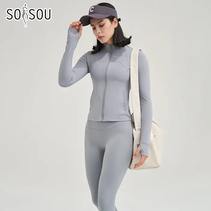 SOISOU Nylon femmes vêtements de Yoga Leggings soutiens-gorge Sexy Bralette chemise manteau ensemble