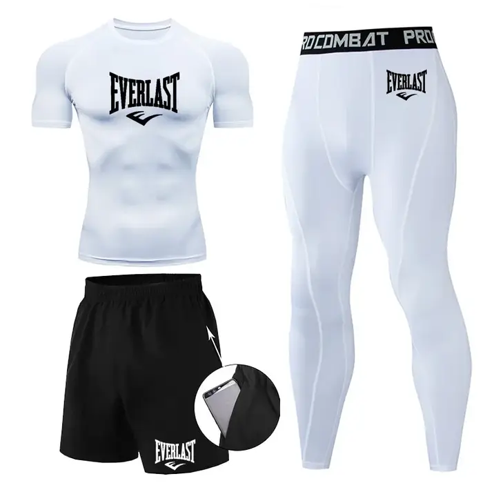 EVER/LAST noir hommes costumes chemises de Compression Leggings élasticité Fitness gymnase course re