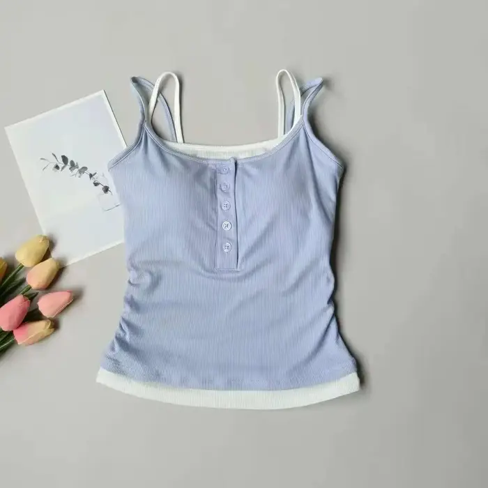 Débardeur de Yoga, débardeur de sport deux pièces simulé une pièce avec coussinets de soutien-gorge 