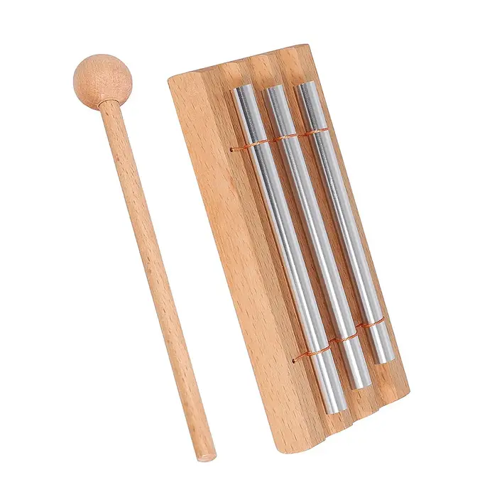 Carillon de méditation Miwayer à 3 tons – Barres en argent poli, base en bois massif, son apaisant,