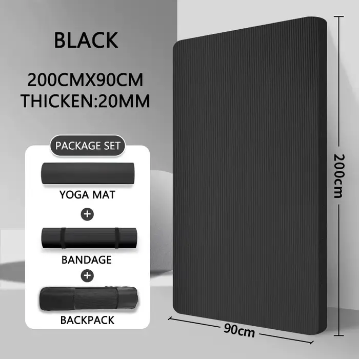 Tapis de yoga NBR épais de 20 mm, 200x90 cm, avec sangle et sac de rangement, tapis d'entraînement d