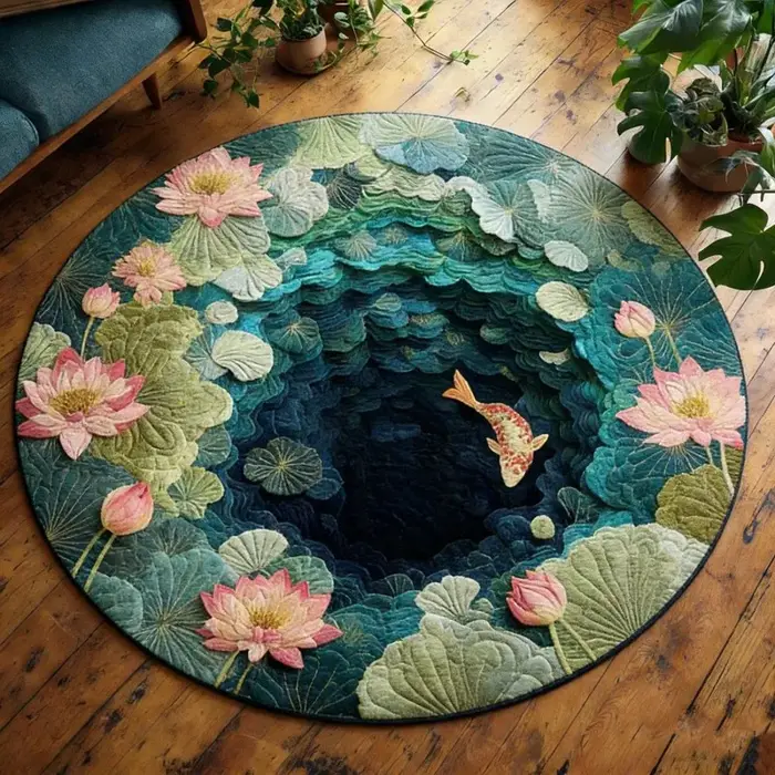 Tapis rond rose à motifs floraux
