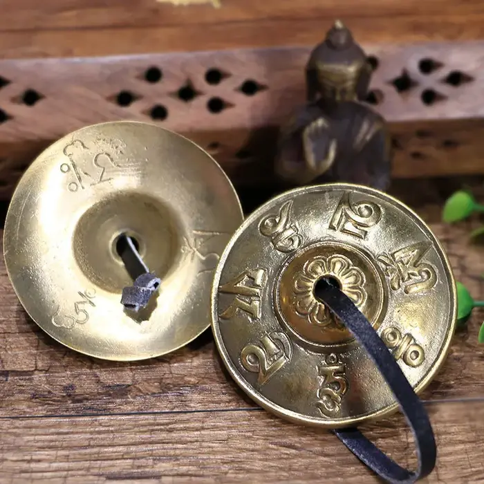 Cymbales méditation Gong tibétain Tingsha sanskrit carillon en laiton cloches pour la guérison spirituelle pleine conscience Yoga bouddhiste