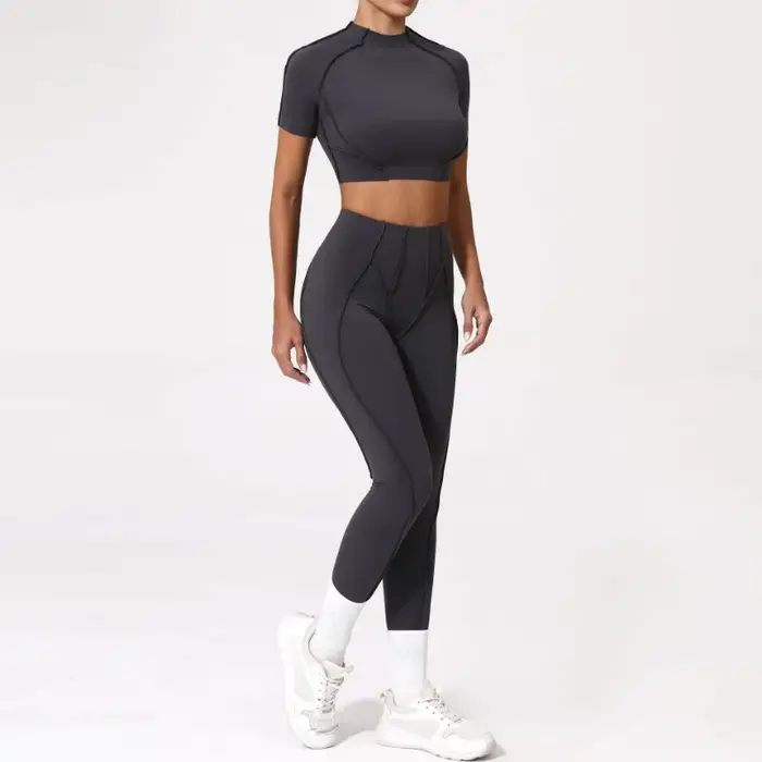 Combinaison de sport de Yoga, Fitness, haut à manches courtes, moulant, taille haute, pantalon de le