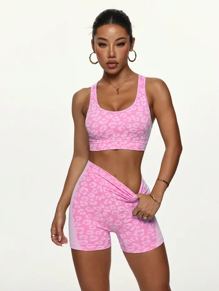 Ensemble de yoga imprimé léopard taille haute et moulant le ventre pour femme, rehausse les hanches