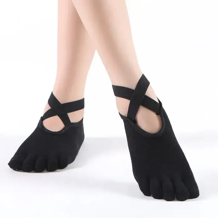 Chaussettes de Yoga respirantes à cinq orteils pour femmes, chaussettes de Pilates à bandes antidéra