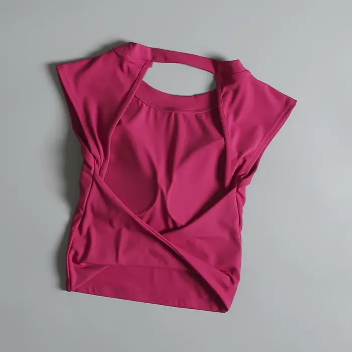Costume de Yoga haut de sport pour femmes avec coussin de poitrine, T-shirt Sexy à manches courtes,